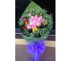 F82 18PCS PINK ROSES BOUQUET WRAPPED IN ROUND 
